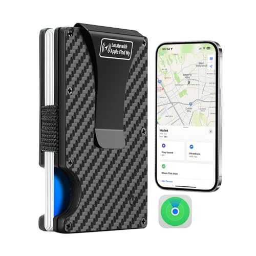 Anti-Lost Trackable GPS Smart Wallet for Men with Tracker Work with Apple Find My Wallet Finder Wallet Tracker Find My Wallet(iOS Only) (Carbon, Apple)