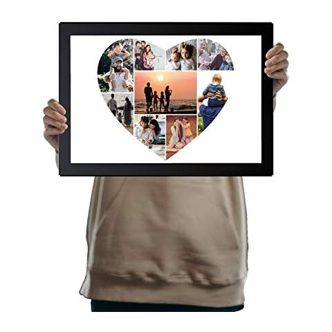 Personalised Love Heart Collage Nine Photo Upload Framed Print in A4 Black Cover