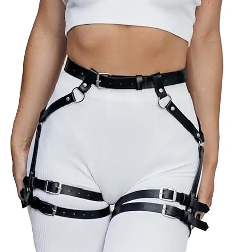 BAQOEYII Punk Leather Body Chain Punk Leather Thigh Harness black Waist Belts Leg Waist Belts Leg Garter Belts Body Chain Jewelry for Women and Girls