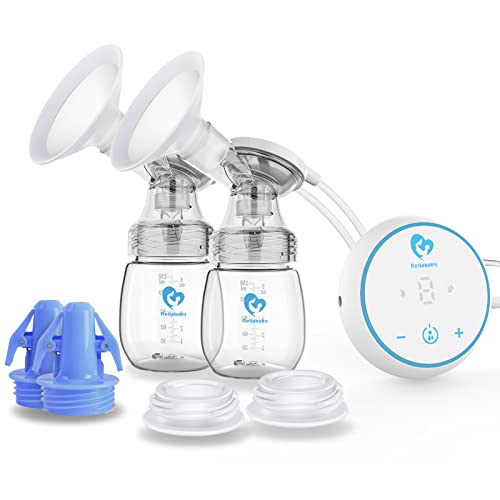 Milchpumpe Elektrische,Bellababy Elektrische Milchpumpe Tragbare Doppelmilchpumpe,Doppelpumpe mit 6 Massagestufen und 9 Saugstufen,10Milchbeuteln,24mm Cover
