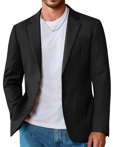 Vssjavun Chaqueta deportiva para hombre, informal, ligera, con dos botones, para negocios, para negocios, Negro -, Large