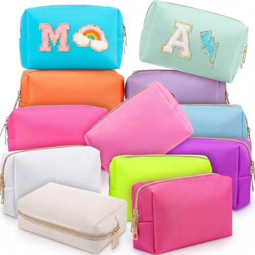 Kigeli 12 Pcs Nylon Makeup Bag Bulk Cosmetic Pouches Preppy Cosmetic Bag for Women Waterproof Travel Zipper Organizer Little Outdoor Accessory Makeup(Nylon, Foam,Neon Color)