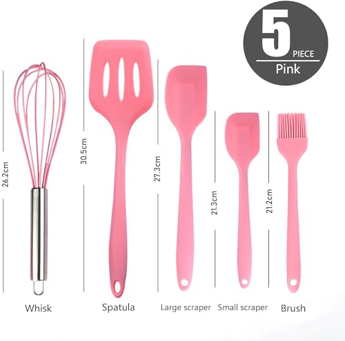 Image of Baskety Food Grade Silicone Rubber Spatula Set Non-Stick Kitchen Utensils for Baking, Cooking & Mixing (Pink)
