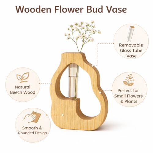 Image of CraftVatika Decorative Items for Home Decor, Test Tube Flower Wooden Vase for House Warming Gifts New Home Living Room, Anniversary Return Birthday Gifts for Woman Man, Aesthetic Room Decor Items