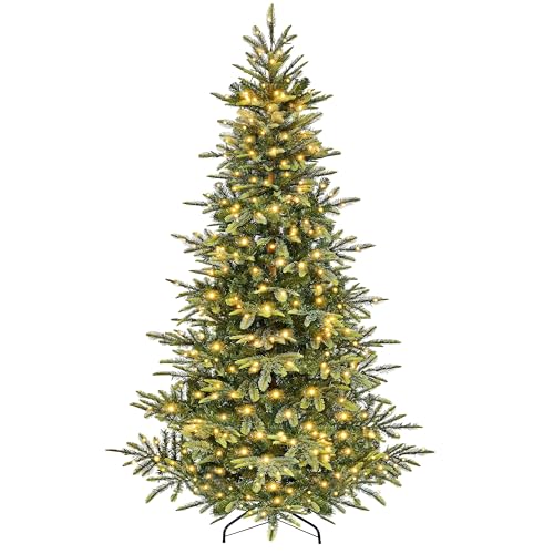 Yaheetech 7.5ft Pre-lit Aspen Fir Artificial Christmas Tree with 550 Warm White LED Lights Full Prelighted Xmas Tree w/1128 Branch Tips & Foldable Stand for Home Holiday Decor, Green