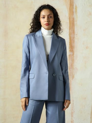 Image of High Star Women Solid Longline Length Oversized Notch Lapel Collar Full Sleeve Blazer