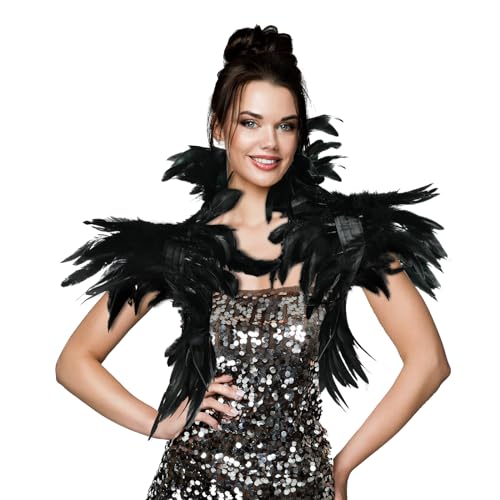 Federkragen, Gothic Feder Schalkragen, Feder Umhang Schwarz, Feder Achselzucken, Zubehör Kostüm Rabe Damen, für Halloween, Karneval, Gotische...