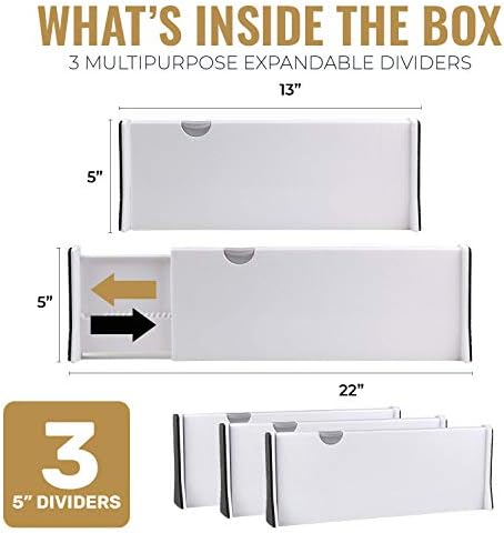 RAPTUROUS 3 Pack Drawer Dividers  12.7 cm High and Expandable from 33-56 cm, Dresser Drawer Organizers  Adjustable Drawer Organisation Separators for Kitchen, Bedroom, Bathroom and Office Drawers