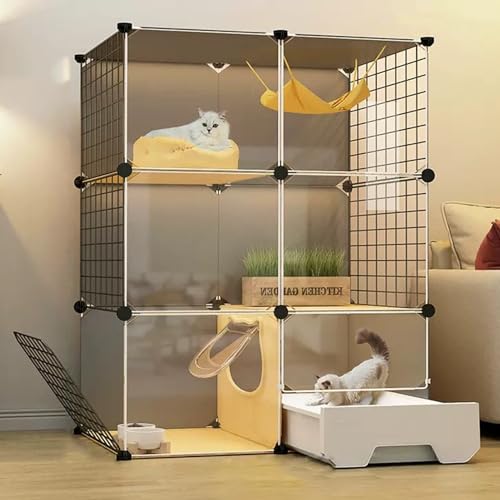 Grand enclos pour chat en fil de fer avec niches démontables et parc de jeu
