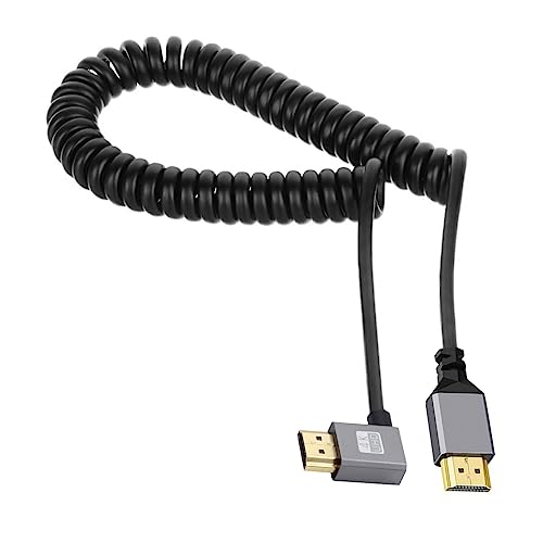CY HDMI 2.0 Male to HDMI Male 4K 60hz Stretch Coiled Cable Left Angled 90 Degree for HDTV Computer Laptop Monitor