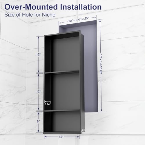 Ralbay No Tile Needed Shower Niche for Bathroom Storage 30" x 12" Black Recessed Wall Niche,Three Shelves,Stainless Steel (Matte Black) by Ralbay - Used condition - Image 2