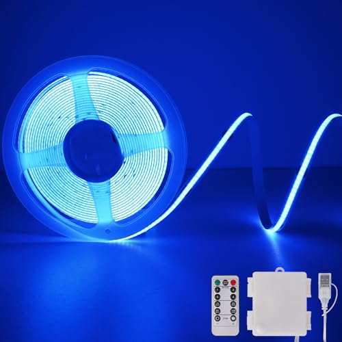 StarryEver Tira de luces LED COB con mando a distancia, tira de luz LED de 2 m 640, luz LED regulable y flexible para TV, ordenador, bicicleta, decoración de coche, azul