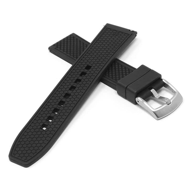 DASSARI Double Textured FKM Rubber Quick Release Watch Band Strap - Black - 20mm