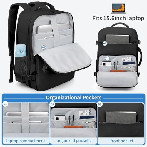 Image of Travel Backpack for Women Men Airline Approved Carry On Flight Waterproof Sports Luggage Casual Daypack Hiking | Black