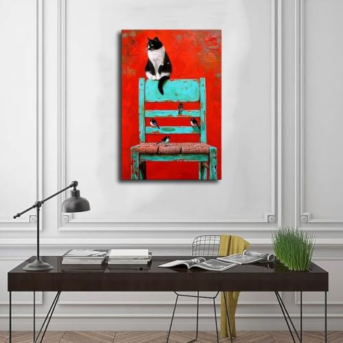 Affiche chat et oiseau pour raviver un mur blanc et triste