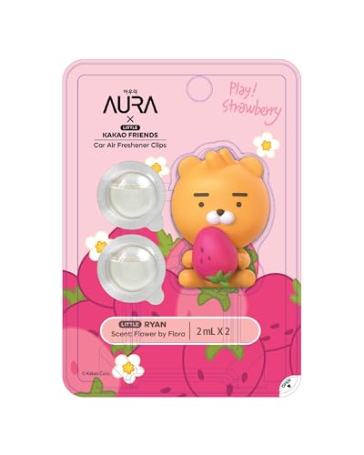 Image of AURA Car Air Freshener Vent Clip, Strawberry Ryan (Flower by Flora, 0.07fl oz*2, Pack of 2) - Long-Lasting Odor-Fighting Scent, Car Decoration Accessories, Diffuser, Absorber
