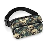 Cangureras para mujeres y hombres, cruzadas, con cadena dorada, estampado de calavera, bolsas cruzadas pequeñas para mujeres y hombres, riñonera para entrenamiento, viajes, correr con correa ajustable