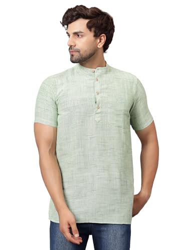 Image of LATEST CHIKAN Men's Cotton Regular Casual Strped Short Kurta Half Sleeves - (SK-LJ.DS.AS)