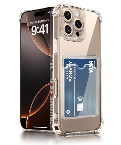 Image of WOW IMAGINE Transparent Back Cover Case for iPhone 16 Pro Max | Flexible Built-in Slim Card Pockets Wallet | 360 Camera Protection TPU | Soft Silicone Mobile Cover - Transparent