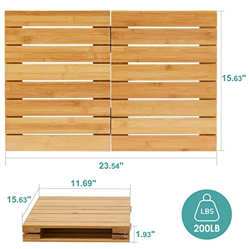 Waterproof Bamboo Bath Mat For Shower, Wooden Floor Mat For Bathroom, Foldable | Non-Slip | Heavy Duty, Shower Mat For Indoor Outdoor, 23.5In X 15.6In #TOP1