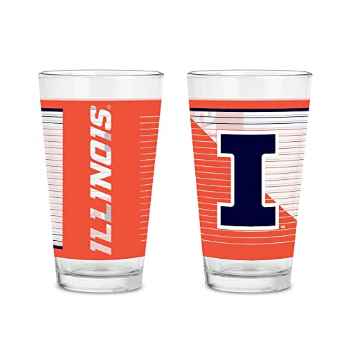 Rico Industries NCAA Illinois Fighting Illini 16 oz Pint Glasses with Digitally Printed Logo