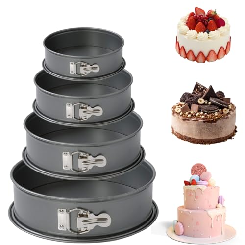 HQILRRA Moule à gâteau rond à printemps Set de 4,avec revêtement antiadhésif et fond amovible, scellé, idéal pour une utilisation quotidienne en pâtisserie, (15cm / 18cm / 22cm / 25cm)
