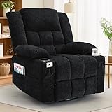 Korser 360° Swivel Rocker Recliner for Adults, Nursery Glider Recliner with Massage and Heating, Rocking Chair with Cup Holder, Manual Recliner Chair for Living Room, Bedroom (Fabric, Black)