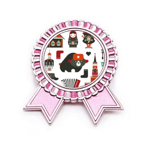 Broche ours russe rose métal taille M pour veste et sac poupée accordéon