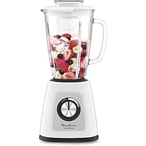 Moulinex Blendforce Cristal LM430110 Blender met glazen opzetstuk, 800 W, 4 messen met ijsversnipperfunctie, 3 snelheden, eenvoudige reiniging en thermoresbestendige glazen pot van 1,75 liter