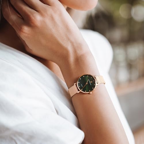 Womens Watch Trendy Green Watches for Women 12 Genuine Diamond Watch Markers 28 mm Watches for Women Green Sunray Dial with Rose Gold Mesh Band Womens3