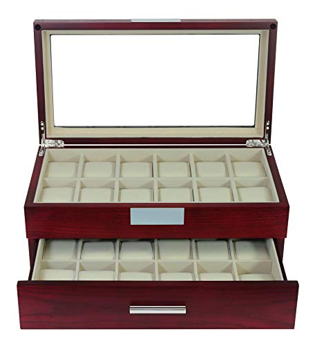 Timelybuys 24 Oversized Extra Large Personalized Cherry Wood Watch Box Display Case 2 Level Storage Jewelry Organizer With Glass Top For Luxury Big Face Watches #TOP6