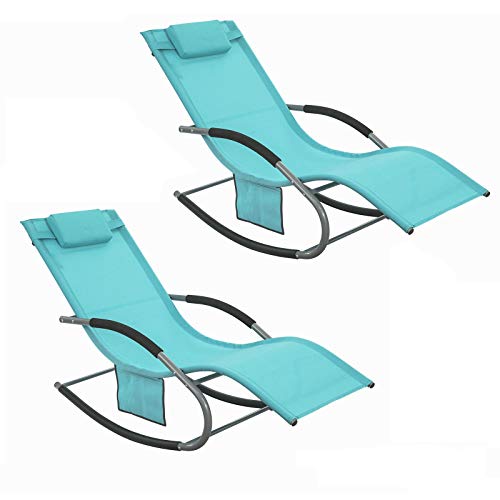 SoBuy Set di 2 sedie a dondolo da esterno Poltrone sedie sdraio da giardino con cuscino e...