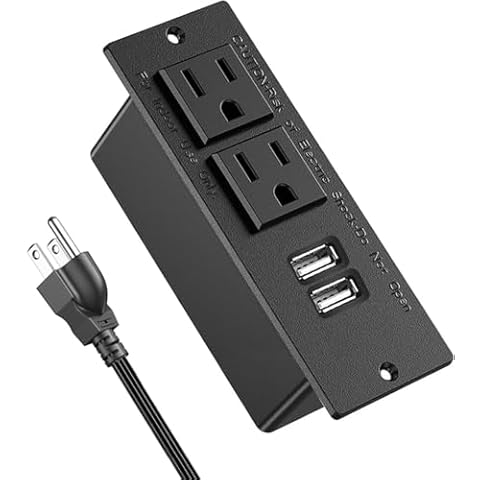 Furniture Recessed Power Strip, Power Outlets, Desk Outlet with USB, Authoritative Certification with 2 AC Plugs, 2 USB Ports Connect with 6.56ft Power Cord (Black) Cover