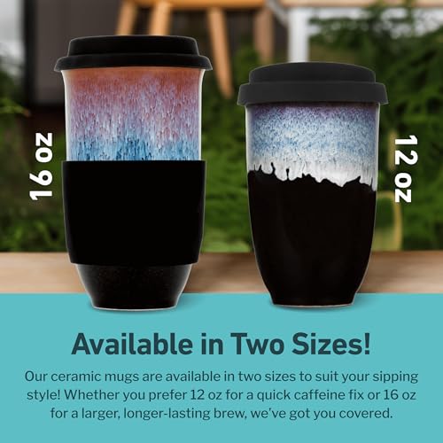 Image of NOVA CERAMICS Coffee Tumbler - Travel Mug - On the Go Coffee Mug - Microwave & Dishwasher Safe Green Coffee Tumbler - Gifts For Women Men Him Her - 16oz - Monsoon