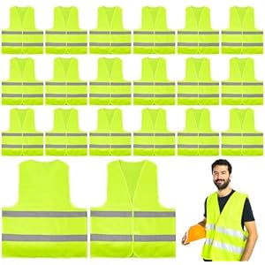 20 Pack Reflective Safety Vests, High Visibility Mesh Security Vest Bulk Work Vest with Silver Strip for Men Women Work Cycling Runner Volunteer Construction Neon Yellow