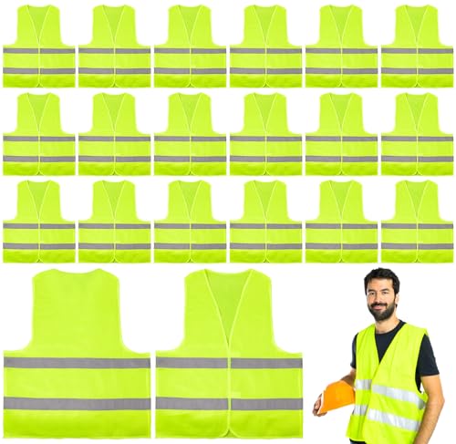 20 Pack Reflective Safety Vests, High Visibility Mesh Security Vest Bulk Work Vest with Silver Strip for Men Women Work Cycling Runner Volunteer Construction Neon Yellow