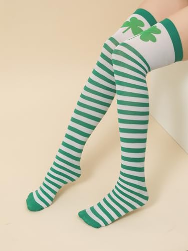 Image of St. Patrick's Day Thigh High Stocking Over Knee long Socks for Women- Lucky Shamrock For Irish Green Lucky Gifts