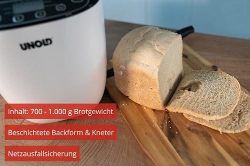Foto von Unold 68010 Backmeister Design - Brotbackautomat, bis 1.000g Brotgewicht, Schwarz-Weiß, 550 Watt, BPA-frei, Cool-Touch-Gehäuse, 12 gespeicherte Programme, LCD-Display