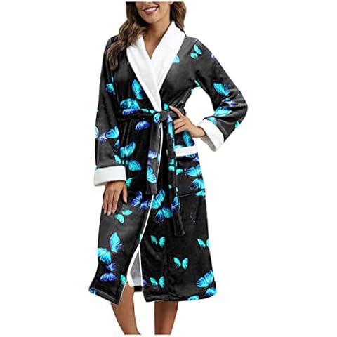 YTZL Christmas Bathrobe Women's Fluffy Dressing Gown Long Sauna Gown Terry Cotton House Coat Adult Christmas Bathrobe Fleece Bathrobe for Sauna Spa, A blue, XL Cover