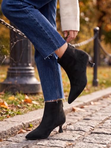 Image of Coutgo Womens Kitten Low Heel Booties Pointed Toe Short Ankle Boots Back Zipper Fall Shoes