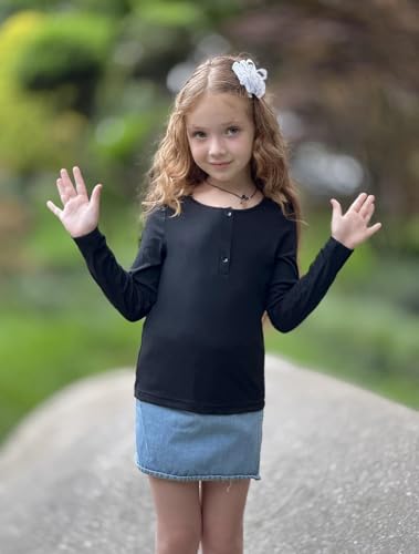 Arshiner Girls Long Sleeve Henley Ribbed Knit Shirts for Girls Button Down Slim Fit Tops Round Neck Blouses2