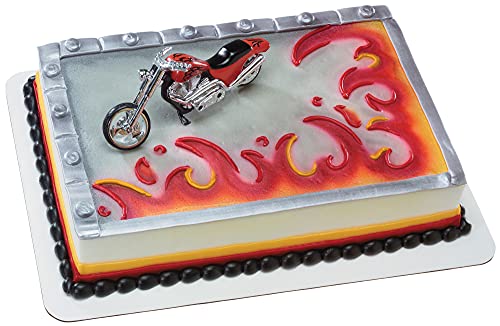 DecoSet® Red Hot Chopper Cake Topper, Interactive Motorcycle Decoration Set with Moving Wheels, for All Size and Shape Birthday, Celebration, Cake, Food Safe, Ready to Use