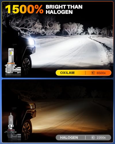Image of OXILAM H10 9145 LED Fog Light Bulbs or DRL, 6500K Ultra White 1500% Increased Brightness, Precision 1:1 Mini Design, Simple Plug Play Installation, 99% Vehicles Supported, Pack of 2