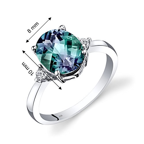 Peora Created Alexandrite And Genuine Diamond Ring For Women 14K White Gold, 3 Carats Oval Shape 10X8Mm, Size 7 #TOP2