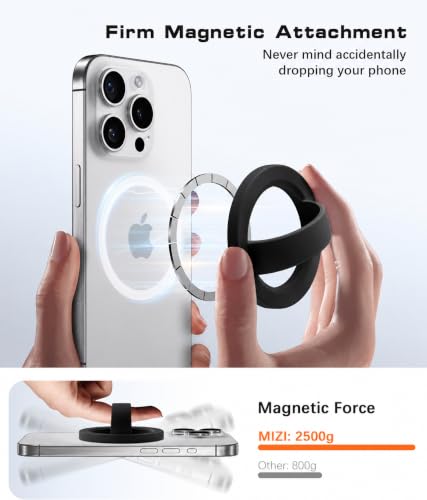 Image of Mizi Magnetic Phone Grip Holder for Mag Safe, Thin Silicone Finger Loop Ring Compatible with iPhone 18 /17 /16 /15 /14 /13 /12 & Mag Safe Cases - Black