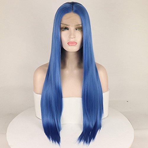 Lucyhairwig Lace Front Wig Silk Straight Blue Heat Resistant Fiber Hair Synthetic Wigs For Women