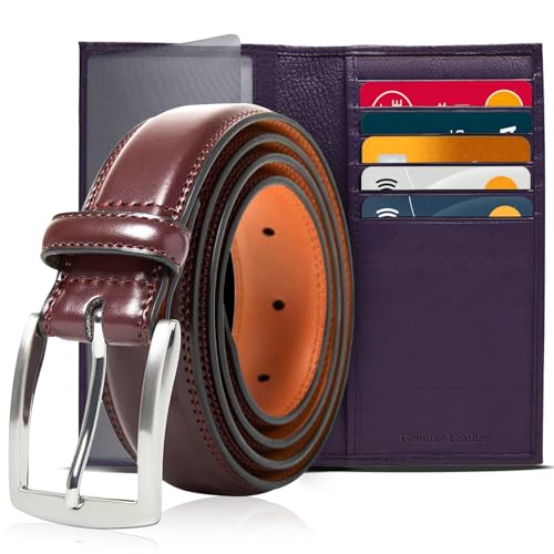 Access Denied Genuine Leather Gift Set – Men’s Dress Belt with Single Prong Buckle & RFID Checkbook Cover Wallet – Stylish Combo for Suits, Jeans & Uniforms – Size 30