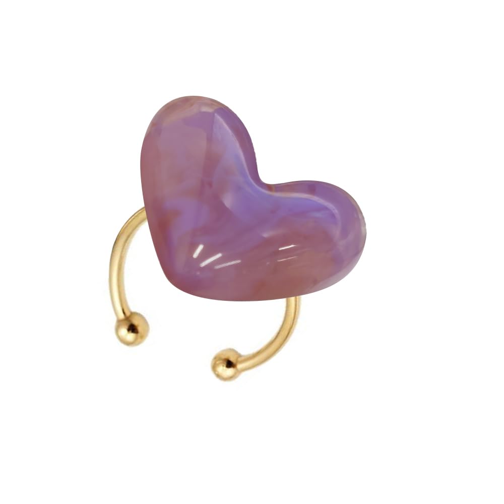 OIDIMS Elegant Love Heart Statement Rings for Women Chunky Acrylic Hearted Promise Engagement Wedding Band Open Adjustable Finger Knuckle Ring Aesthetic Y2k Valentine Romantic Jewelry Cocktail Party Purple