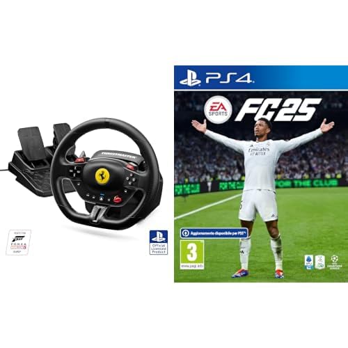 Thrustmaster T98 Ferrari 296 GTB Volante da Corsa con Pedali PS5/PS4/PC Replica Ferrari Tecnologia Bungee Cord Sensori Magnetici H.E.A.R.T + EA SPORTS FC 25 Standard Edition PS4 Italiano