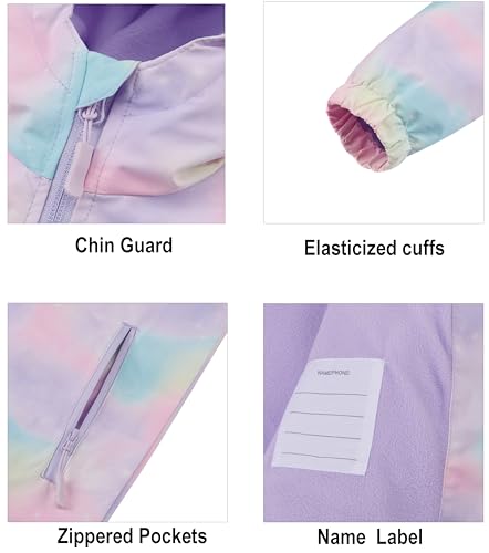 Image of Boys Girls Rain Jackets Waterproof Hooded Fleece Raincoats Lightweight Windbreakers for Kids